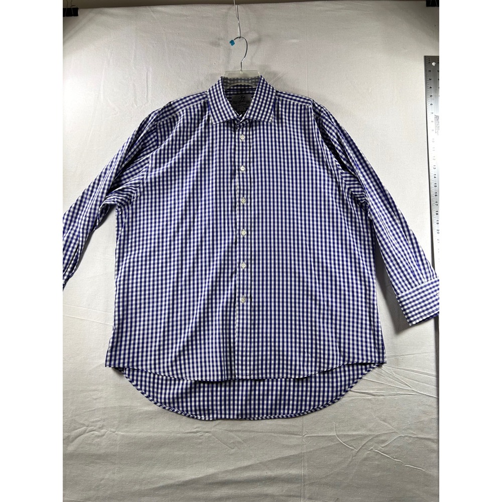 Harvie & Hudson Blue Gingham Cotton Button Down Shirt Mens 18‎ 46cm XL XXL
